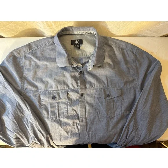 Calvin Klein Button Down Shirt Mens XL Blue Excellent Cotton Long Sleeve Pockets - Picture 4 of 5